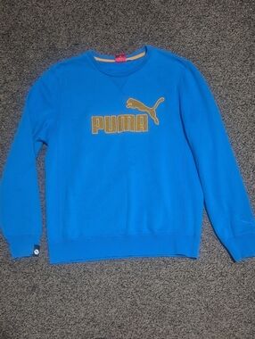 Puma Men's Bright Blue Crewneck Sweatshirt with Gold Logo Accent